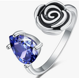 Blue Sapphire & Sterling Silver Rose Ring