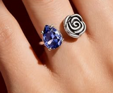 Blue Sapphire & Sterling Silver Rose Ring