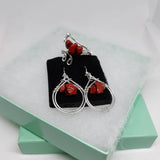 Red Jasper Earrings & Ring Set, Wire-wrapped Sterling Silver